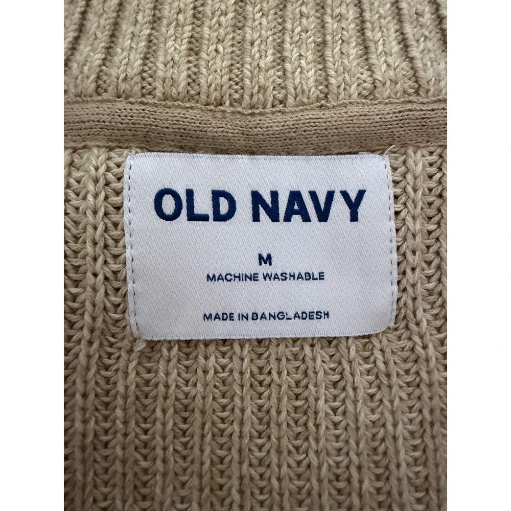 Old Navy Quarter Zip Sweater Mens Medium Tan Ribbed Cotton Pullover Grandpa Core